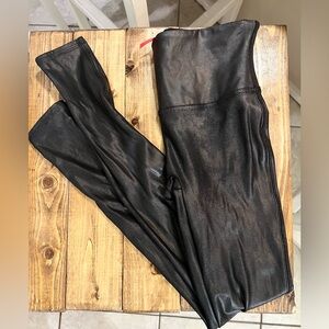 SPANX Black Faux Leather Leggings Medium petite
